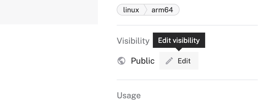 A module page with a Visibility heading on the right side. Under it, an Edit button has appeared.